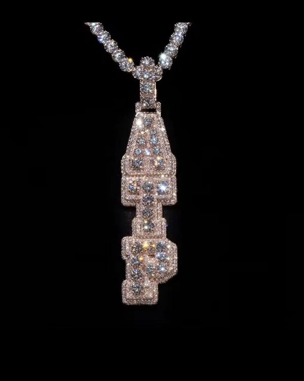 Custom vertical stacked letter pendant VVS moissanite raised stone flush pavé raised cluster 925 sterling silver — Twelfth XII Detroit